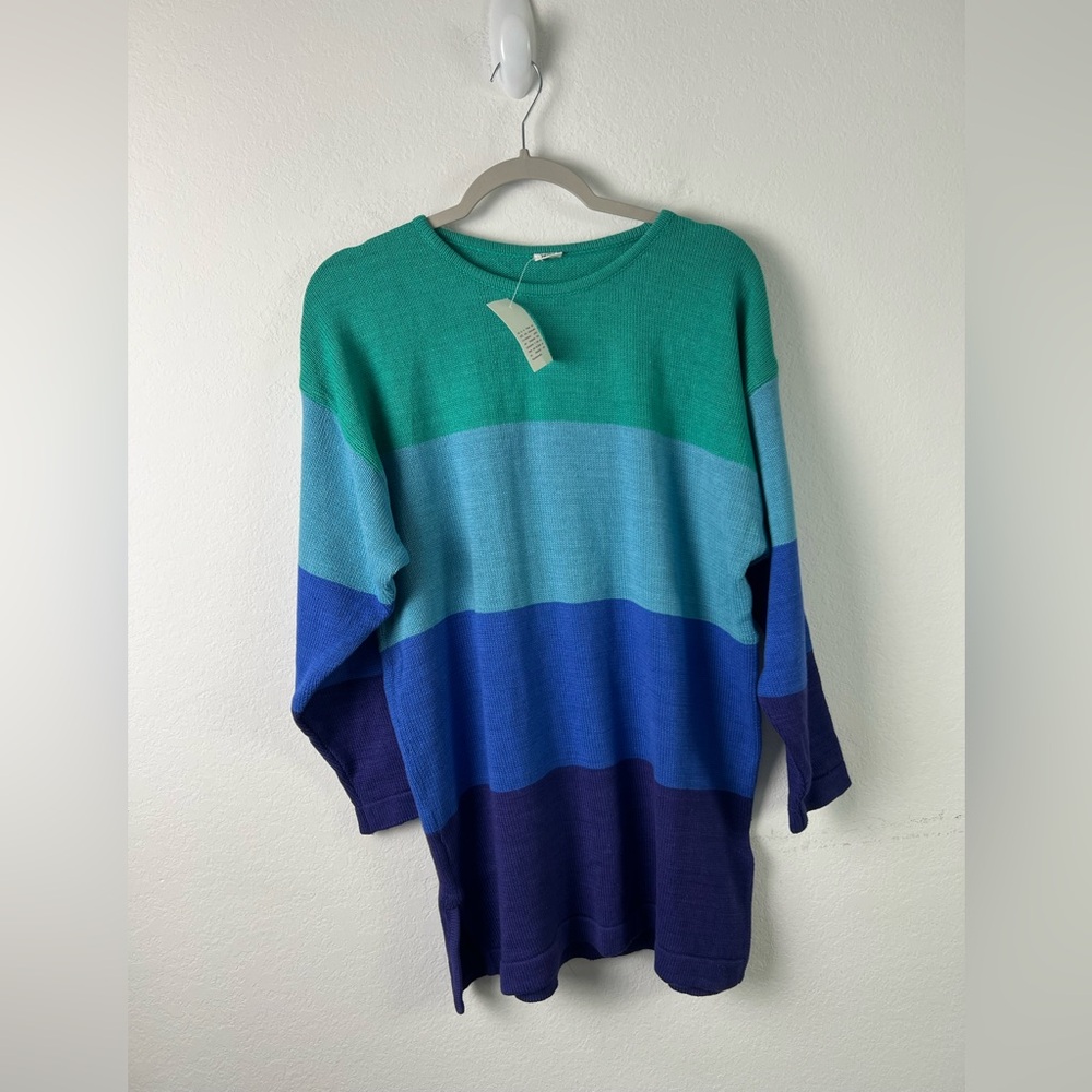 Pure Raw Cotton, Knitted on Handmachines and Hand-Dyed Green Blue Sweater